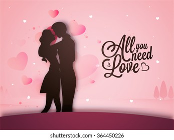 Beautiful illustration of young couple in love on pink hearts decorated background for Happy Valentine's Day celebration.