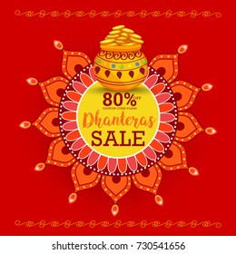 A beautiful illustration,poster or banner of indian dhanteras diwali festival celebration background. Shubh dhanteras.