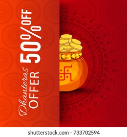 A beautiful illustration,poster or banner of indian dhanteras diwali festival celebration background.