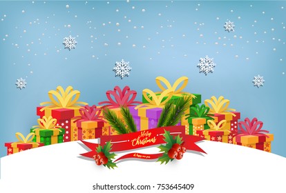 beautiful illustrations of Christmas and New Year. there are christmas gifts. design paper art and crafts