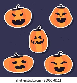 Beautiful illustrations of halloween pumpkins set. Vector stickers.