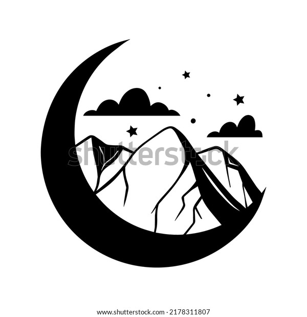Beautiful image for concept design. Mountains
and moon vector
background.
