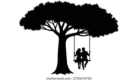 Uma bela imagem mostrando um casal em um swing, renderizado em um estilo de silhueta impressionante.