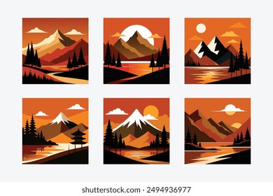 Beautiful impressionist landscapes vector art illustration design, perfect for nature-inspired decor. Ideal for creating modern, abstract, and colorful artistic visuals.