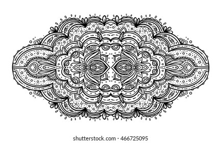 Beautiful India inspired Bohemian floral  pattern. Vector. Henna tattoo style background. Ethnic art element, patterned Indian paisley. Vintage ornate wallpaper or fabric. black and white.