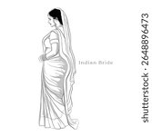 A beautiful Indian bride illustration, A vector art Indian woman, An illustration of Indian tall lady