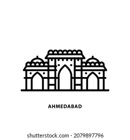 Beautiful, Indian City Icon. Gujarat-Jama Masjid. Gujarat. Minimal Vector Illustration, Linear Style.