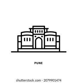 Hermoso ícono de ciudad india. Pune-Shaniwarwada. Maharashtra. Ilustración vectorial mínima, estilo lineal.