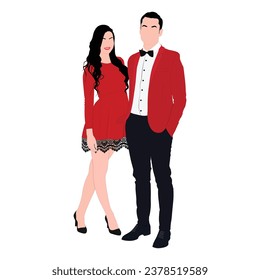 Beautiful indian couple vector illustration of young pretty couple in evening dresses