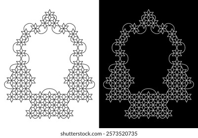 Beautiful Indian cultural Rangoli or kolam decorated as throne isolated on black and white background - vector illustration