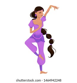 A beautiful Indian is dancing. Girl in the national Indian costume isolated on white background. Vector graphics.