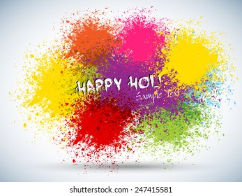 Beautiful Indian festival Colorful Happy Holi celebrations with colors splash on grungy illustration abstract background....