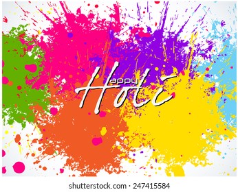 Beautiful Indian festival Colorful Happy Holi celebrations with colors splash on grungy illustration abstract background....