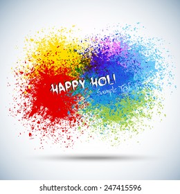 Beautiful Indian festival Colorful Happy Holi celebrations with colors splash on grungy illustration abstract background....