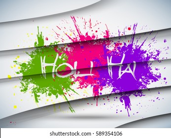Beautiful Indian festival Colorful Happy Holi celebrations with colors splash on grungy illustration and abstract background....