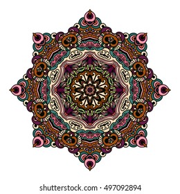 Beautiful Indian floral ornament. Ethnic Mandala. Henna tattoo style. hand drawn design.
