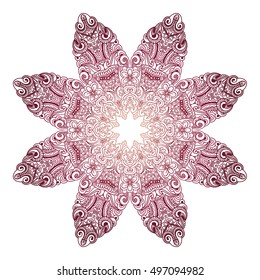 Beautiful Indian floral ornament. Ethnic Mandala. Henna tattoo style. hand drawn design.