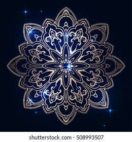 Beautiful Indian floral ornament. Ethnic Mandala. Henna tattoo style. hand drawn design.