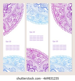 Beautiful Indian floral ornament. Henna tattoo style banners could be used as greeting card, business card, phone case print, shirt print