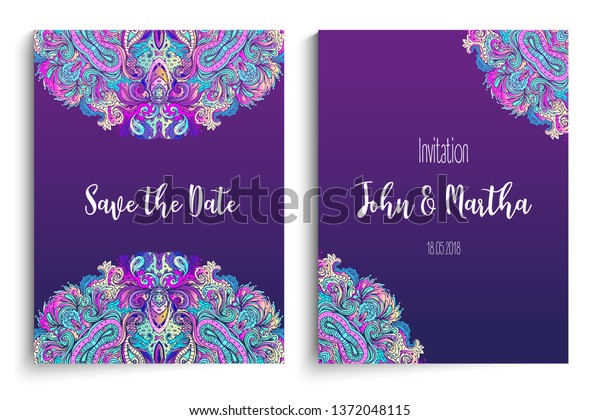 Beautiful Indian Floral Ornament Wedding Invitation Stock Vector