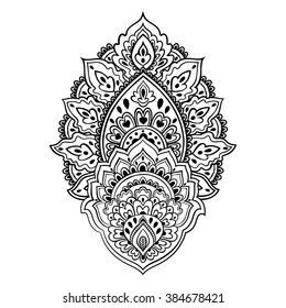 Beautiful Indian floral paisley ornament. Ethnic Lotus. Henna tattoo style.  