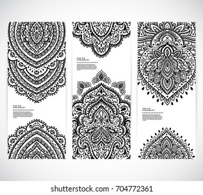 Beautiful Indian floral paisley ornament pattern. Ethnic Mandala. Vector Henna tattoo style. Can be used for textile, greeting business card background, coloring book, phone case print
