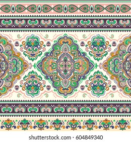 Beautiful Indian floral paisley seamless ornament print. Ethnic Mandala towel. Vector Henna tattoo style. Can be used for textile, greeting business card background, coloring book, phone case print