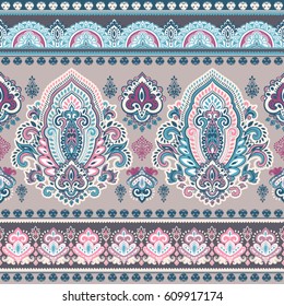 Beautiful Indian floral paisley seamless ornament print. Ethnic Mandala towel. Vector Henna tattoo style. Can be used for textile, greeting business card background, coloring book, phone case print