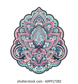 Beautiful Indian floral paisley seamless ornament print. Ethnic Mandala towel. Vector Henna tattoo style. Can be used for textile, greeting business card background, coloring book, phone case print