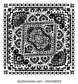 Beautiful Indian floral paisley seamless ornament print. Ethnic Mandala towel. Vector Henna tattoo style. Can be used for textile, greeting business card background, coloring book, phone case print
