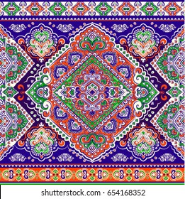 Beautiful Indian floral paisley seamless ornament print. Ethnic Mandala towel. Vector Henna tattoo style. Can be used for textile, greeting business card background, coloring book, phone case print