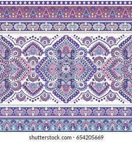 Beautiful Indian floral paisley seamless ornament print. Ethnic Mandala towel. Vector Henna tattoo style. Can be used for textile, greeting business card background, coloring book, phone case print
