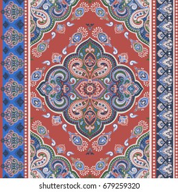 Beautiful Indian floral paisley seamless ornament pattern. Ethnic Mandala towel. Vector Henna tattoo style. Can be used for textile, greeting business card background, coloring book, phone case print