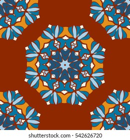 Beautiful Indian geometric seamless ornament print. Ethnic Mandala Fabric. Vector Buddhism style Meditation Pattern. Can be used for textile, greeting card background, coloring book, phone case print