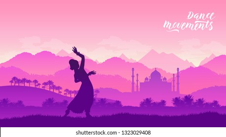 Beautiful indian girl dancer concept. Indian classical dance bharatanatyam illustration. Culture and traditions of India design