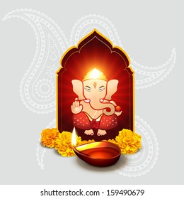 beautiful indian god ganesha with diwali diya