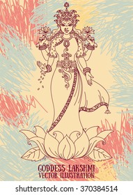 Beautiful indian goddess Lakshmi, vector illustration