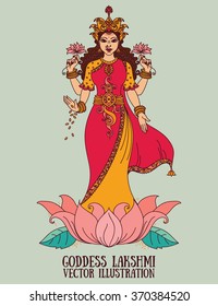 Beautiful indian goddess Lakshmi, vector illustration