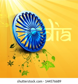 Beautiful Indian independence day or republic day background with 3D ashoka wheel.