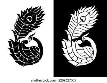 Beautiful Indian Peacock design concept with feathers isolated on black and white background - vector illustration 