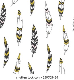 Beautiful indian seamless pattern with feathers in vector.