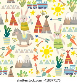 Beautiful indian seamless pattern in gentle colors. Lovely cartoon background for kids