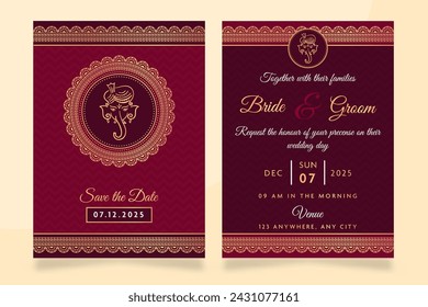 Beautiful Indian Wedding Invitation Card Template with event details.