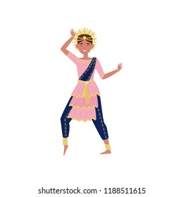Beautiful Indian woman dancing in traditional clothes vector Illustration on a white background