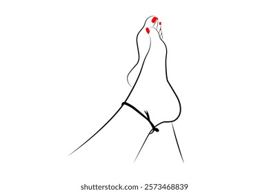 Beautiful Indian woman feet with red nails and black thread line drawing isolated on white background - vector illustration 