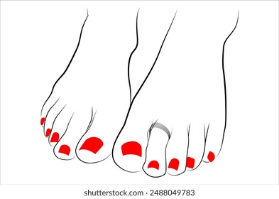 Hermosos pies de mujer india con el anillo del dedo del pie y la línea de uñas rojas dibujo aislado sobre fondo blanco - Ilustración vectorial 