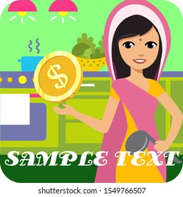 Beautiful indian woman makes money