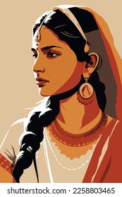 Beautiful indian woman in traditional clothing. Vector illustration in retro style. wall art print poster