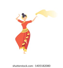 Beautiful Indian Woman in Traditional Red Dress, Girl in Bright Festival Costume, Masquerade Ball, Carnival Party Design Element Vector Illustration on White