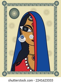 Beautiful indian women in modern painting  kalighat art showing indian lady in Traditional wear   illustration drawing  painting  wall art 